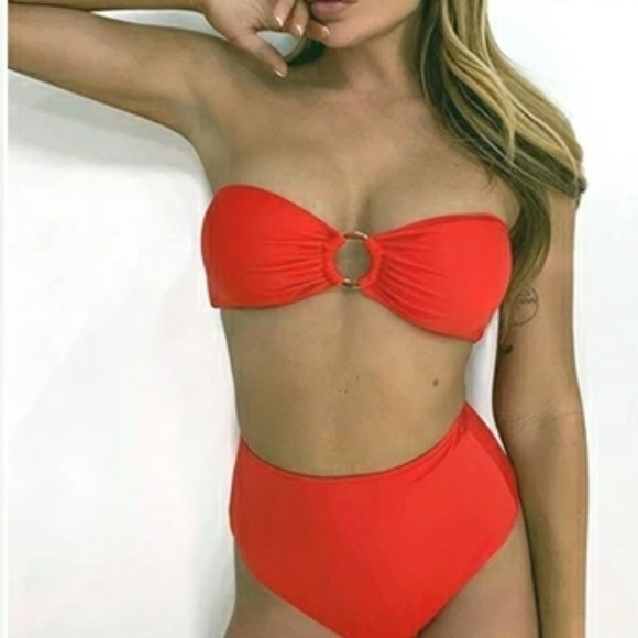 Red Highwaisted Bikini Set with Removable Skirt - Picture 5 of 5